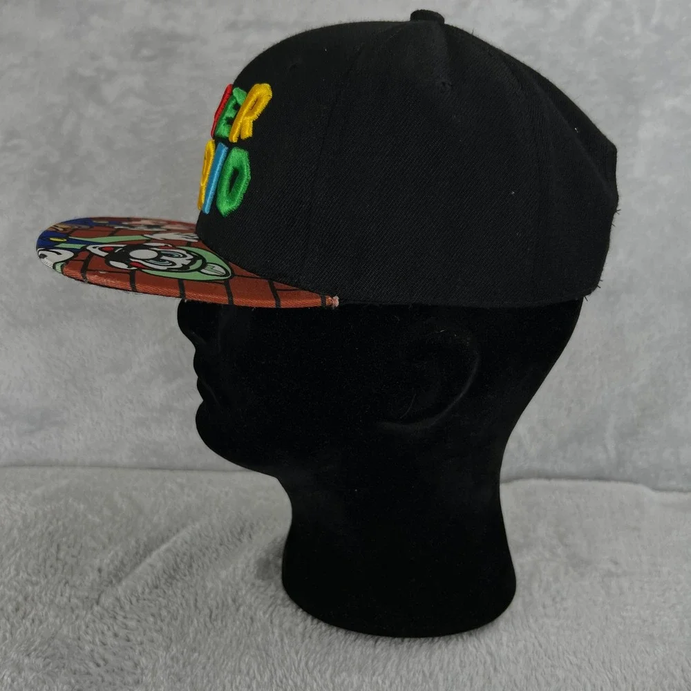 Nintendo Super Mario Bros Snapback Hat Black Luigi Retro Gamer Video Game Cap